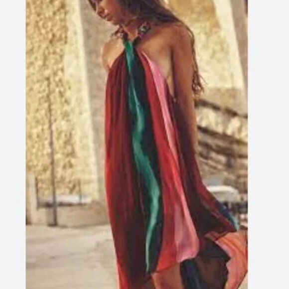 NWT ZARA BEADED HALTER DRESS OPEN BACK ASYMMETRIC BLOGGERS FAV - Picture 3 of 10